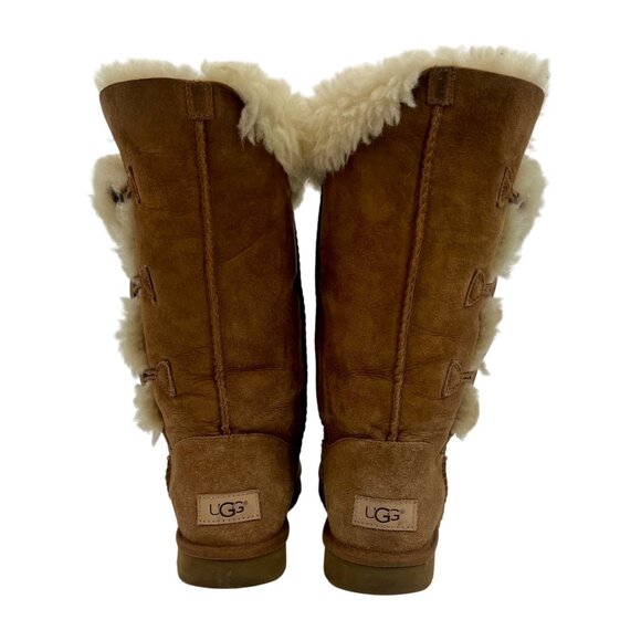 UGG Bailey Button Triplet 1873 Chestnut Sheepskin Tall Boots | Casual Winter 7 - Picture 3 of 16